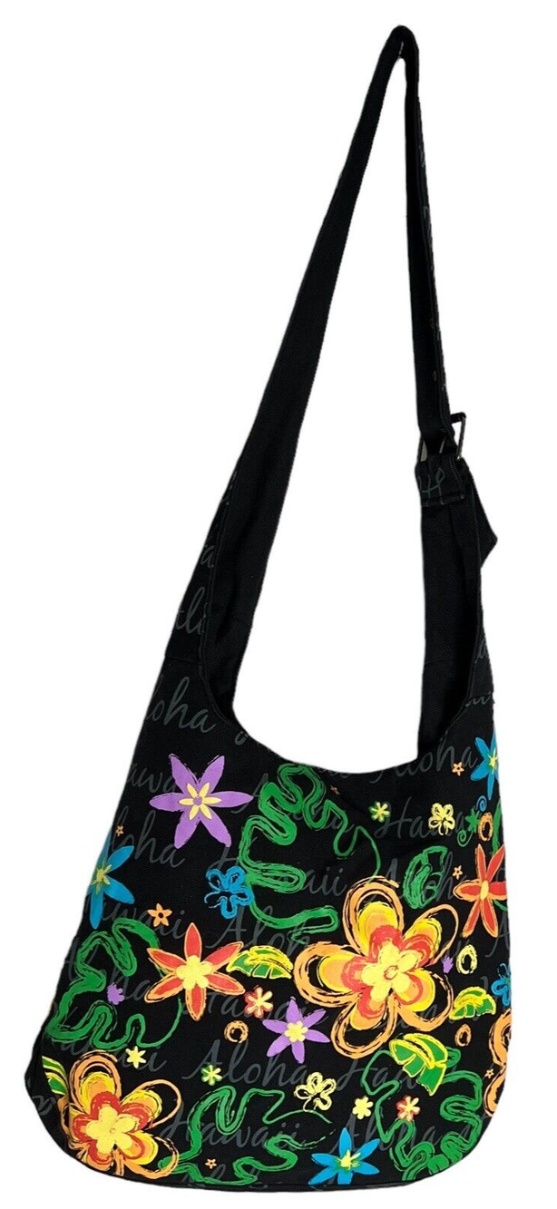 Hawaiian Island Impressions Hobo Sling Crossbody Bag Adjustable Strap Cotton